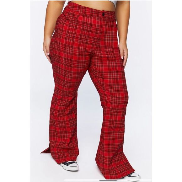 Forever 21 Plus Size Plaid Mid-Rise Flare Pants - Picture 13 of 13